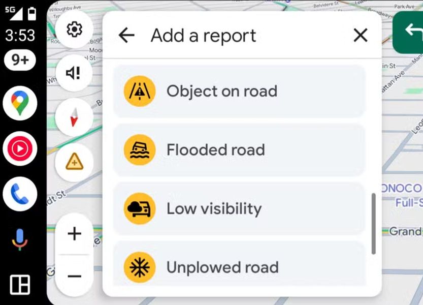 Google Maps cập nhật tính năng báo cáo nguy hiểm thời tiết trên đường - Google Maps has reportedly added four new incident report options for weather-related hazards on Android Auto.